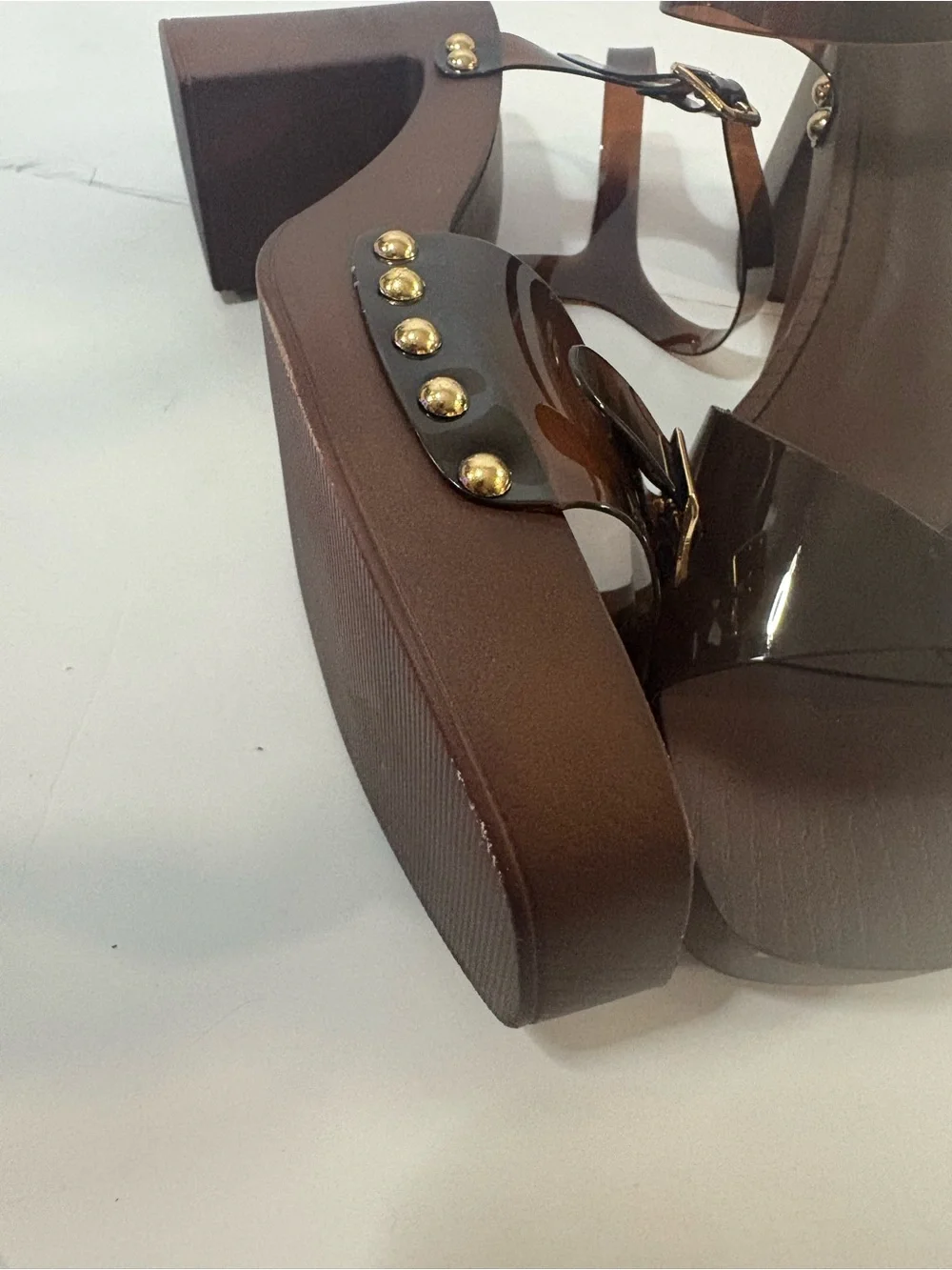 Madden Girl Brown Studded Platform Block Heel Buckle Ankle Strap Sandals